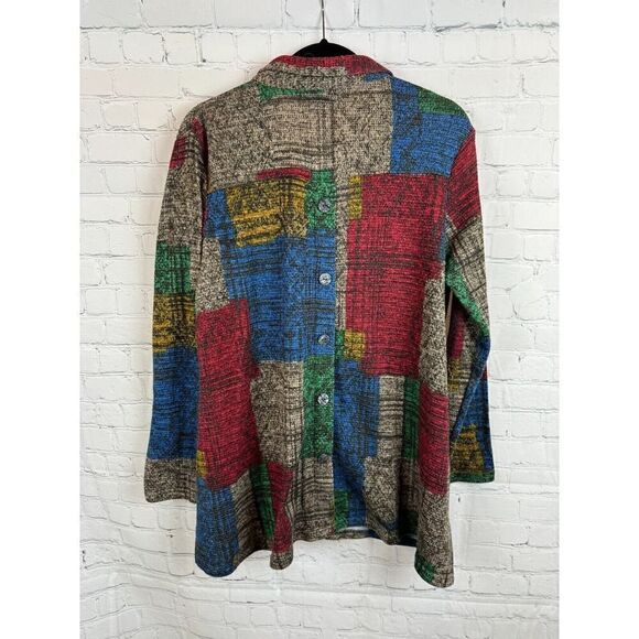 ALI MILES multicolor A-line button down knit shirt blouse cardigan size L - Picture 8 of 9